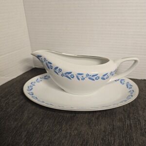 Vintage Gravy Boat & Underplate Symphony in Blue Pattern by Fine China Of Japan